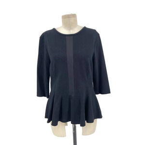 Marc Cain Black 3/4 Sleeve Peplum Knit Top Size 5 / US Large